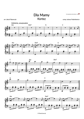 kortez dla mamy piano nuty akordy chords jak zagrać współczesne nuty na fortepian dla dzieci pianino