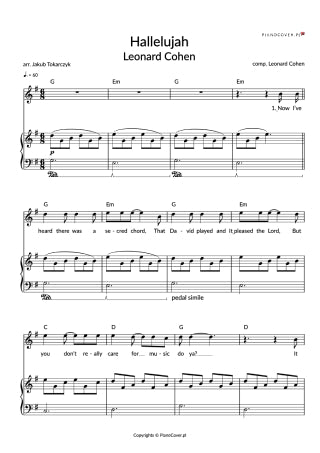 hallelujah cohen piano vocal accompaniment arrangment sheet music pdf download
