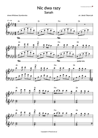 Nic dwa razy – nuty na pianino PDF | sanah | PianoCover.pl Pianocover.pl