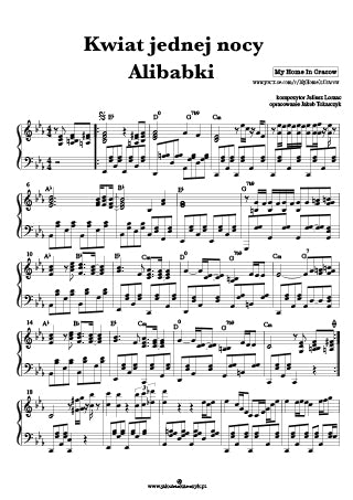 Kwiat jednej nocy Alibabki piano nuty kwiat paproci piosenki retro prl muzyka stara ragtime