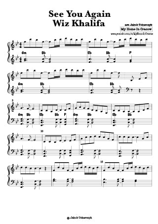 see you again wizz khalifa charlie puth piano sheets notes fouriour 7 soundtrack szybcy i wściekli nuty pianino jak zagrać