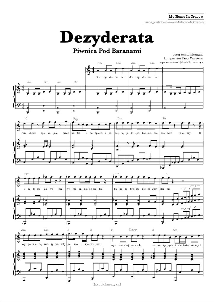 dezyderata nuty piwnica pod baranami piano tekst akordy chords