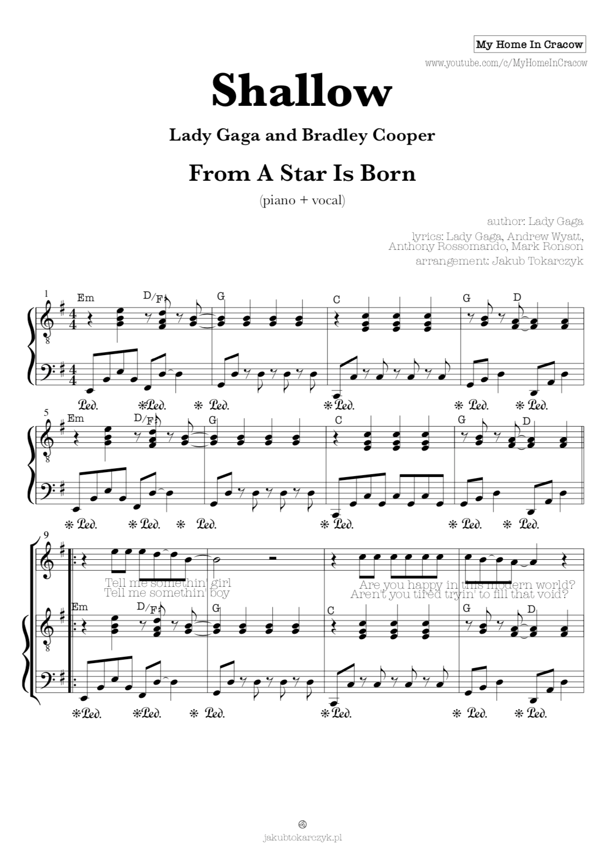 shallow piano sheet easy notes chords nuty lady gada bradley cooper vocal lyrics sheets